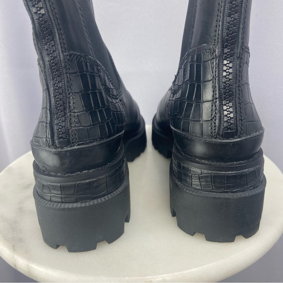 Sam Edelman Genia Smooth and Croc Effect Black Leather Chunky Heel Boot Size 7.5 - Picture 9 of 12